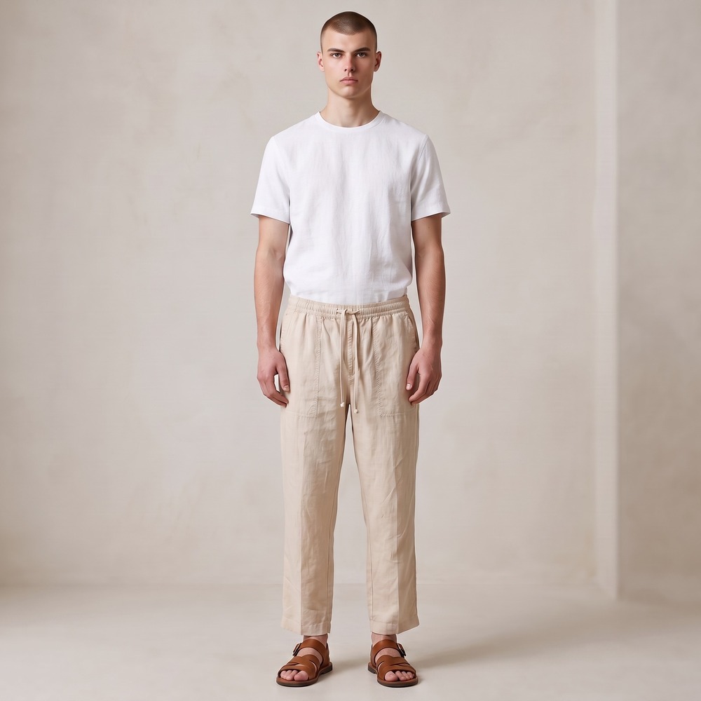 Todd Snyder NY Linen Beach Pants Men XL Oatmeal Natural Drawstring Cropped